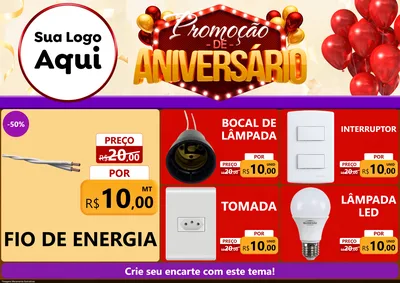 Modelo de Encarte para Encarte A4 Horizontal com o tema Promoção de Aniversário para Materiais Elétricos