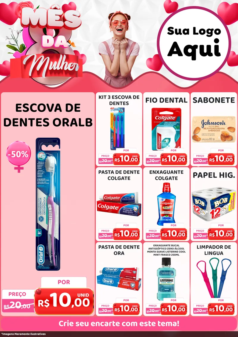 Modelo de Encarte para Encarte A4 Vertical com o tema Mês da Mulher para Higiene Pessoal