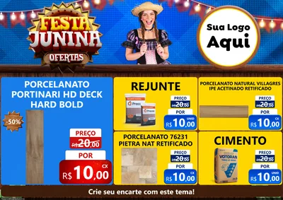 Modelo de Encarte para Encarte A4 Horizontal com o tema Festa Junina Ofertas para Pisos e revestimentos