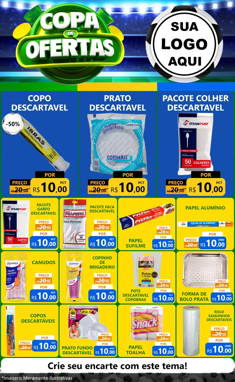 Modelo de Encarte para Encarte Grande com o tema Copa de Ofertas para Embalagens