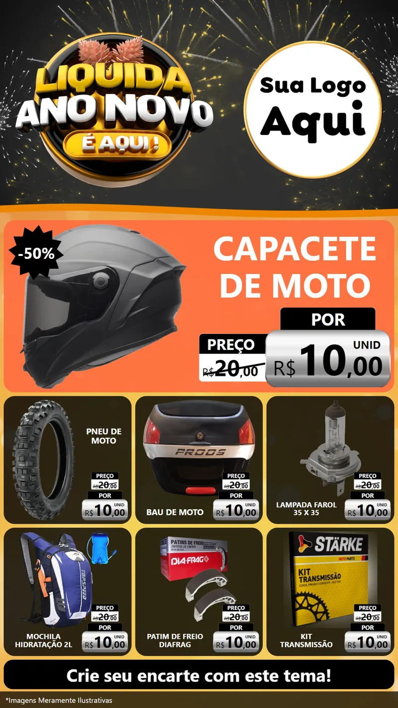 Modelo de Rede Social para Stories com o tema Liquida Ano Novo É Aqui! para Moto peças