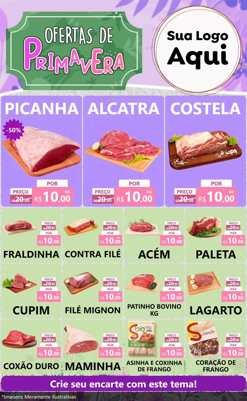 Modelo de Encarte para Encarte Grande com o tema Ofertas de Primavera para Açougue