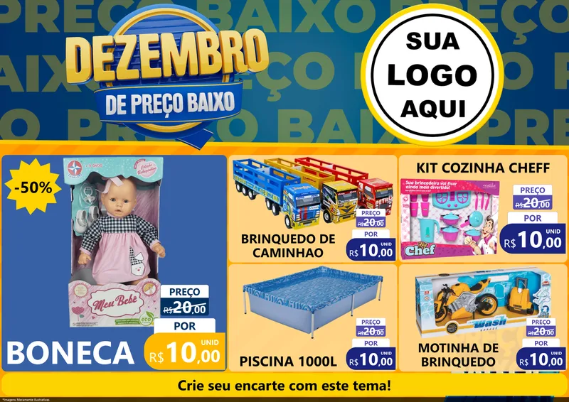 Modelo de Encarte para Encarte A4 Horizontal com o tema Dezembro de Preço Baixo para Brinquedos