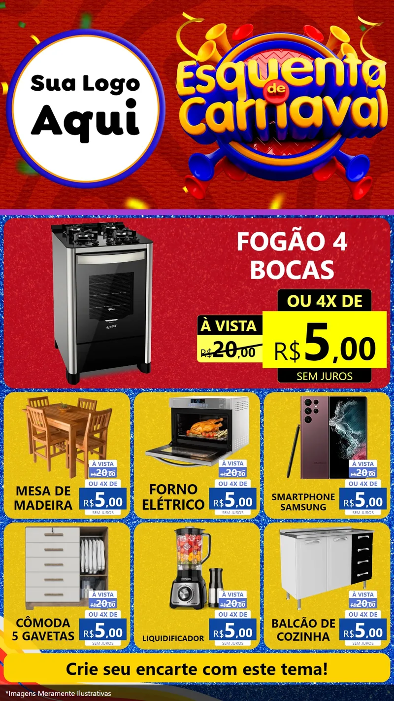 Modelo de Rede Social para Stories com o tema Esquenta de Carnaval para Móveis e Eletro