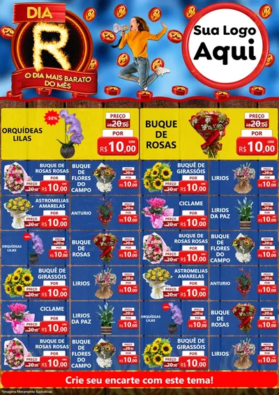 Modelo de Encarte para Encarte A4 Vertical com o tema Dia R - O Dia Mais Barato Do Mês para Floricultura e jardim
