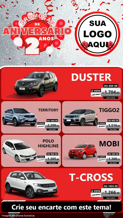 Modelo de TV para TV Vertical com o tema Promoção de Aniversário - 2 Anos para Concessionaria de Carros