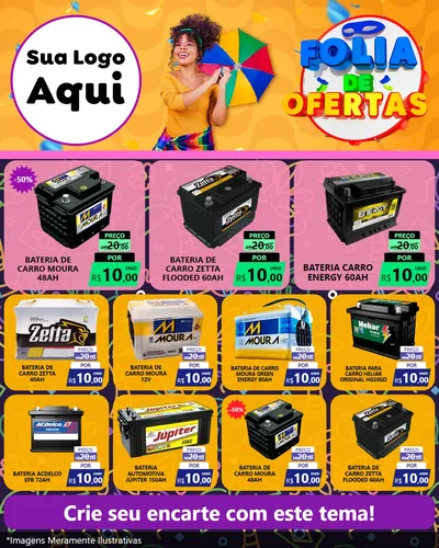 Modelo de Rede Social para Feed Instagram com o tema Folia de Ofertas para Baterias Elétricas