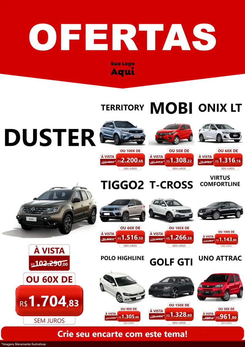 Modelo de Encarte para Encarte A4 Vertical com o tema Ofertas Vermelho Cartaz para Concessionaria de Carros