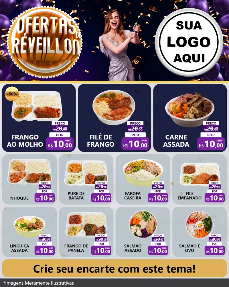 Modelo de Rede Social para Feed Instagram com o tema Ofertas de Réveillon para Restaurante