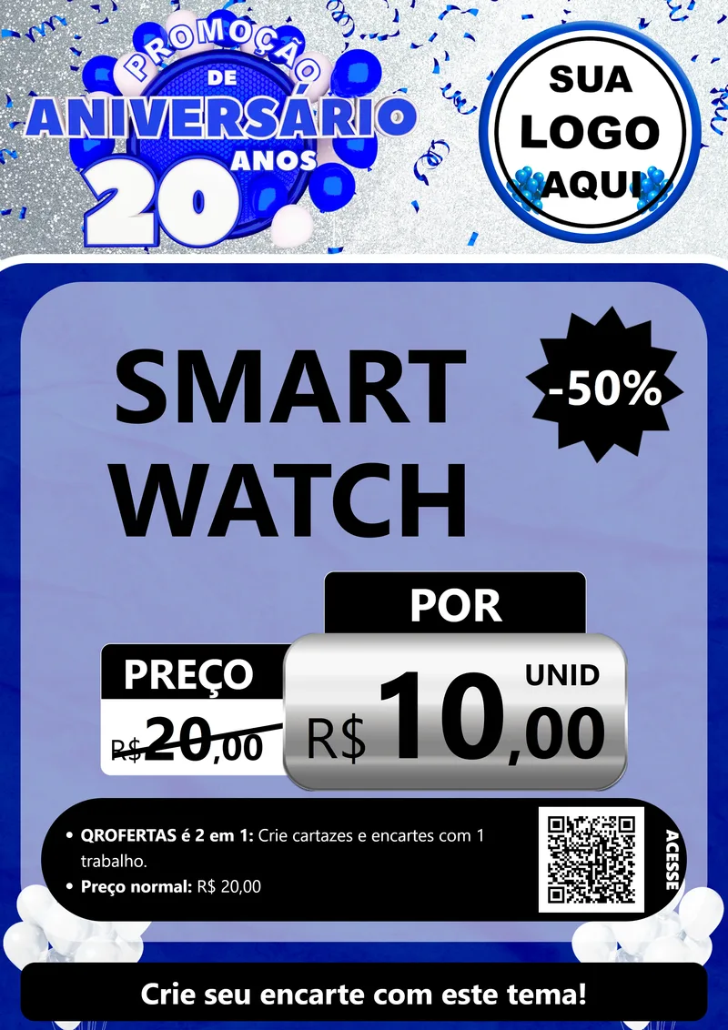 Modelo de Cartaz para Cartaz A4 Vertical com o tema Promoção de Aniversário - 20 Anos para Informática