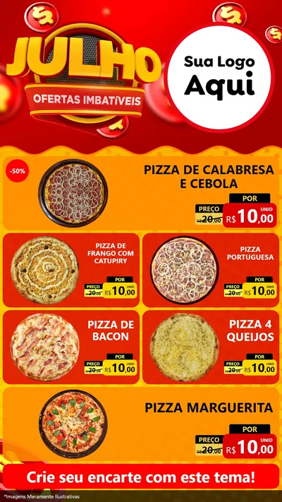 Modelo de TV para TV Vertical com o tema Julho Ofertas Imbatíveis para Pizzaria