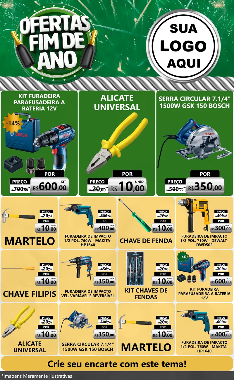 Modelo de Encarte para Encarte Grande com o tema Ofertas Fim de Ano para Maquinas e Ferramentas