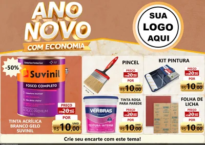 Modelo de Encarte para Encarte A4 Horizontal com o tema Ano Novo Com Economia para Tintas e Ferramentas