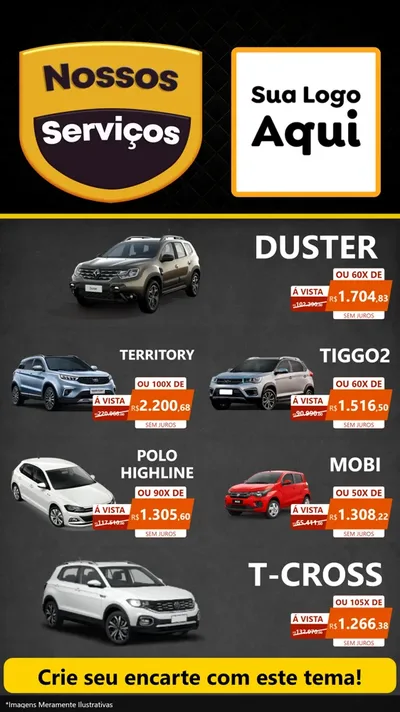 Modelo de TV para TV Vertical com o tema Nossos Serviços para Concessionaria de Carros