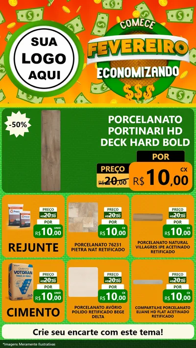 Modelo de Rede Social para Stories com o tema Comece Fevereiro Economizando para Pisos e revestimentos