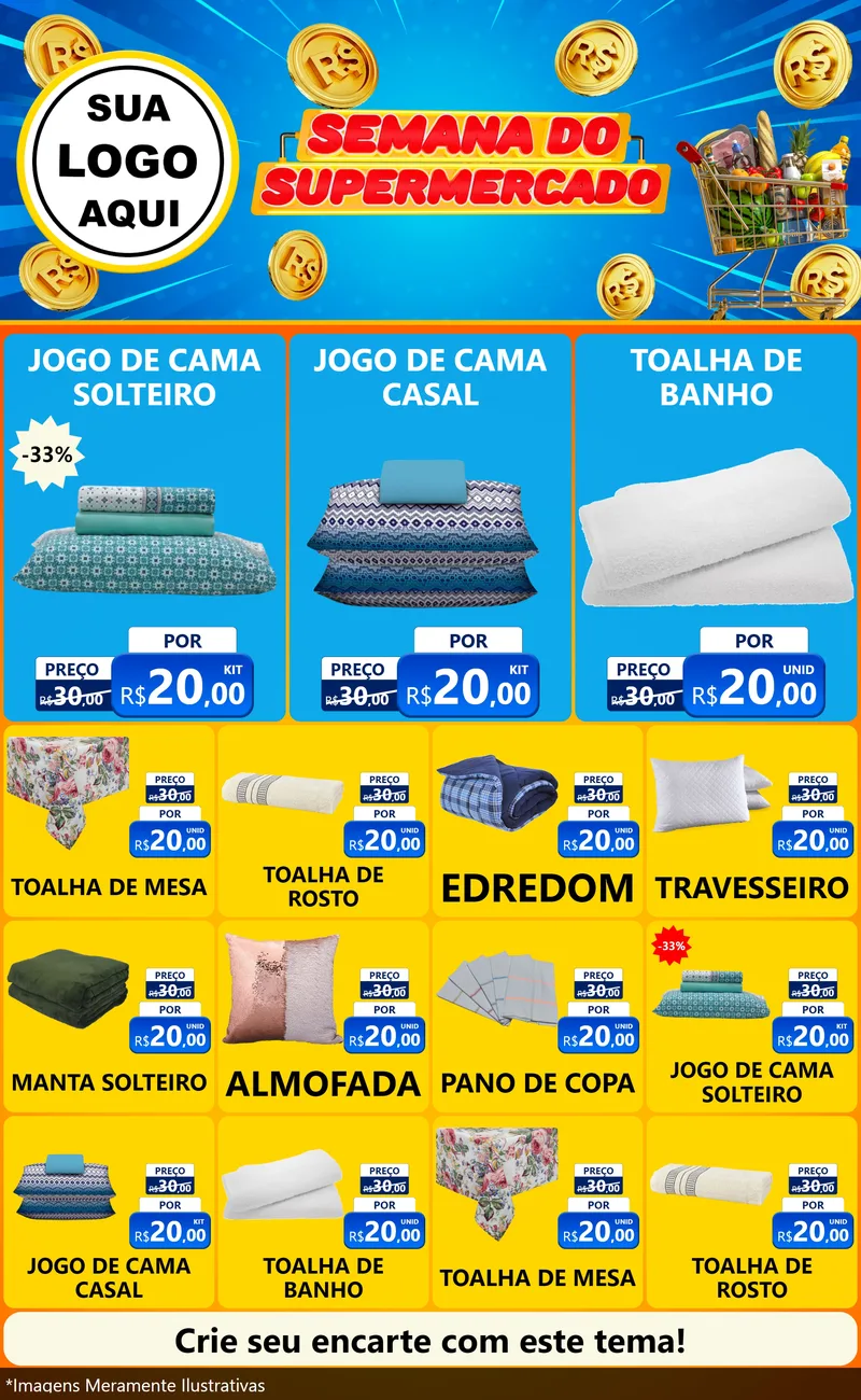 Modelo de Encarte para Encarte Grande com o tema Semana do Supermercado para Cama, Mesa e Banho