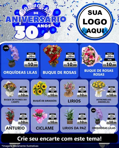 Modelo de Rede Social para Feed Instagram com o tema Promoção de Aniversário - 30 Anos para Floricultura e jardim
