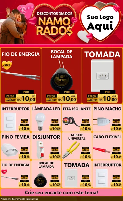 Modelo de Encarte para Encarte Grande com o tema Descontos Dia dos Namorados para Materiais Elétricos