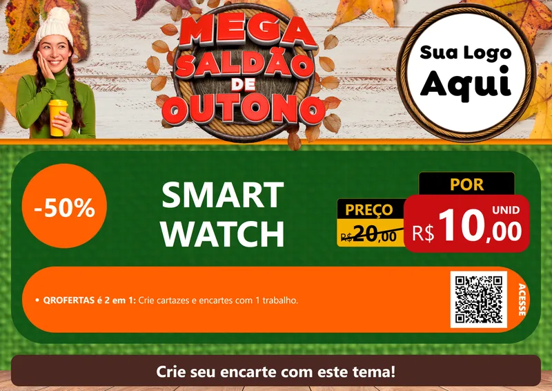 Modelo de Cartaz para Cartaz A4 Horizontal com o tema Mega Saldão de Outono para Informática