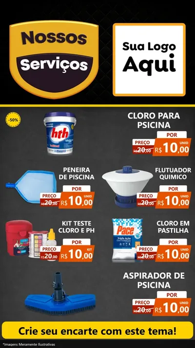 Modelo de TV para TV Vertical com o tema Nossos Serviços para Produtos para Piscina
