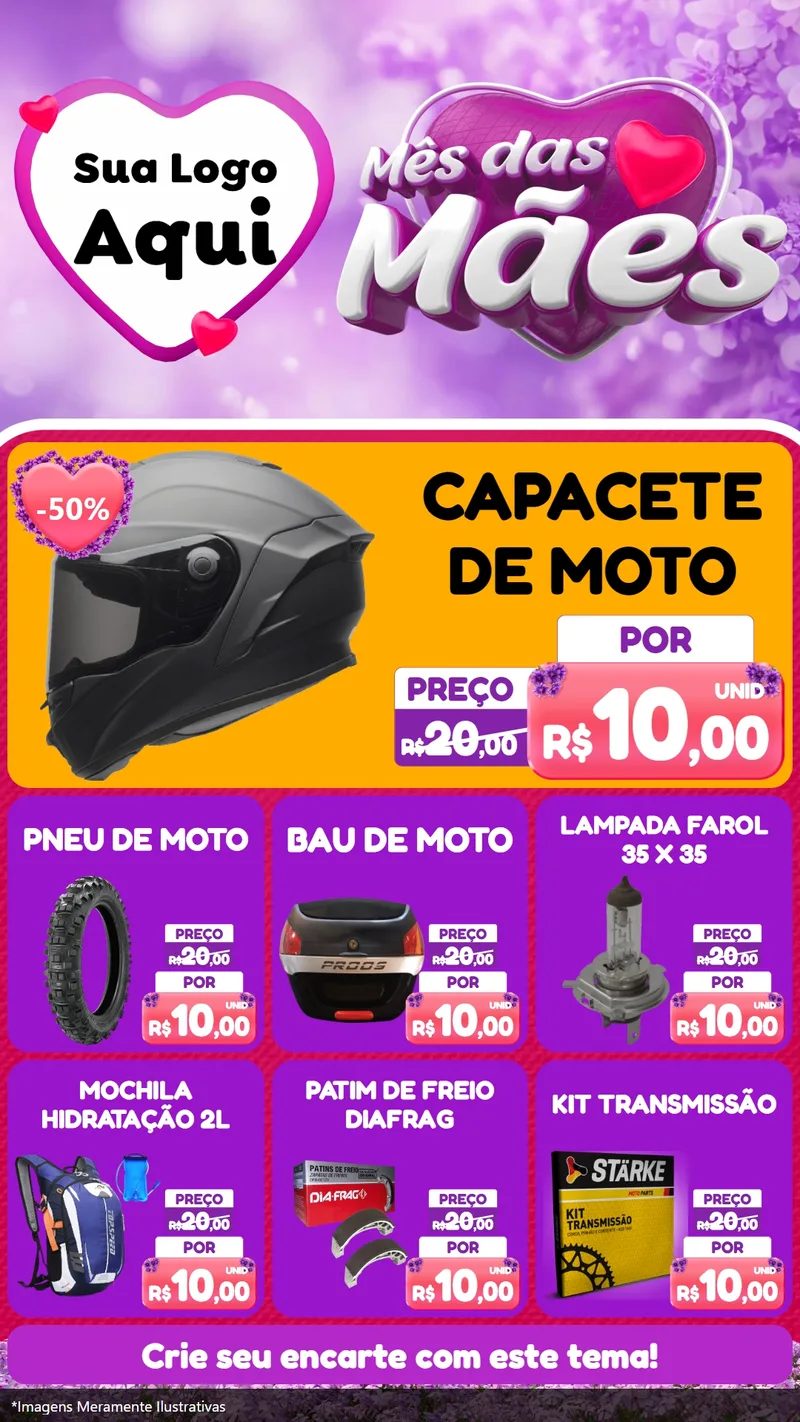 Modelo de Rede Social para Stories com o tema Mês das Mães para Moto peças