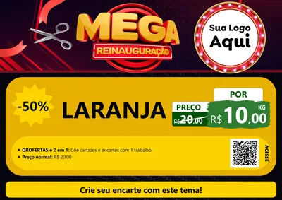 Modelo de Cartaz para Cartaz A4 Horizontal com o tema Mega Reinauguração para Hortifrúti