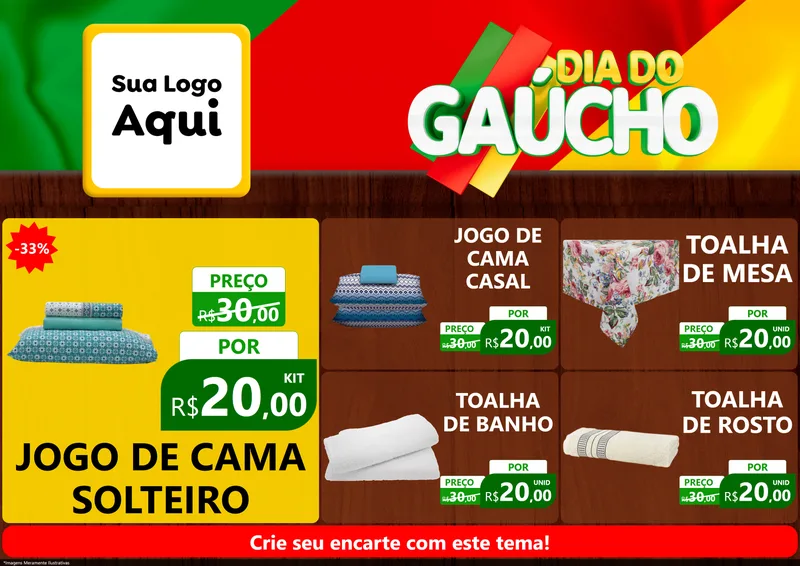 Modelo de Encarte para Encarte A4 Horizontal com o tema Dia do Gaúcho para Cama, Mesa e Banho