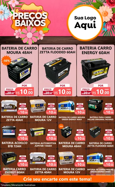 Modelo de Encarte para Encarte Grande com o tema Primavera de Preços Baixos para Baterias Elétricas