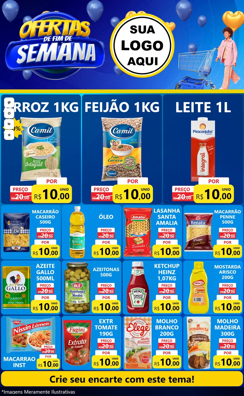 Modelo de Encarte para Encarte Grande com o tema Ofertas de Fim de Semana para Supermercado