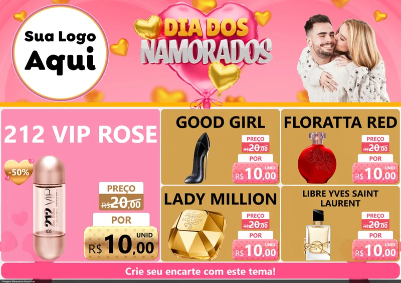 Modelo de Encarte para Encarte A4 Horizontal com o tema Dia dos Namorados para Perfumes