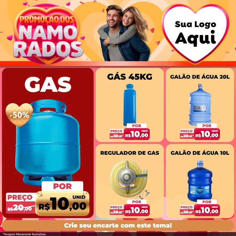 Modelo de Rede Social para Feed Facebook com o tema Promoção dos Namorados para Água e gás