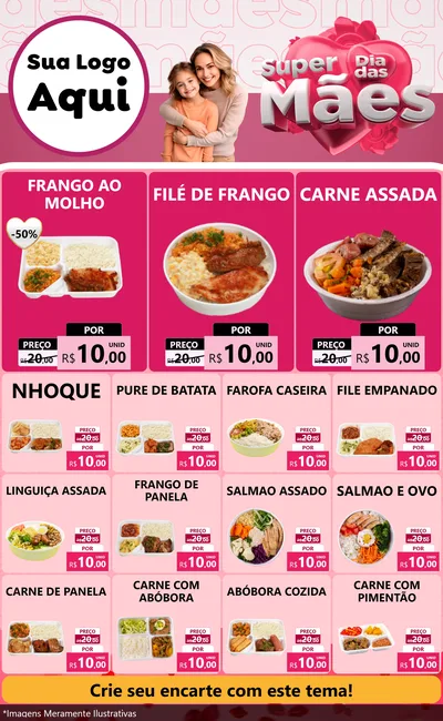 Modelo de Encarte para Encarte Grande com o tema Super Dia Das Mães para Restaurante