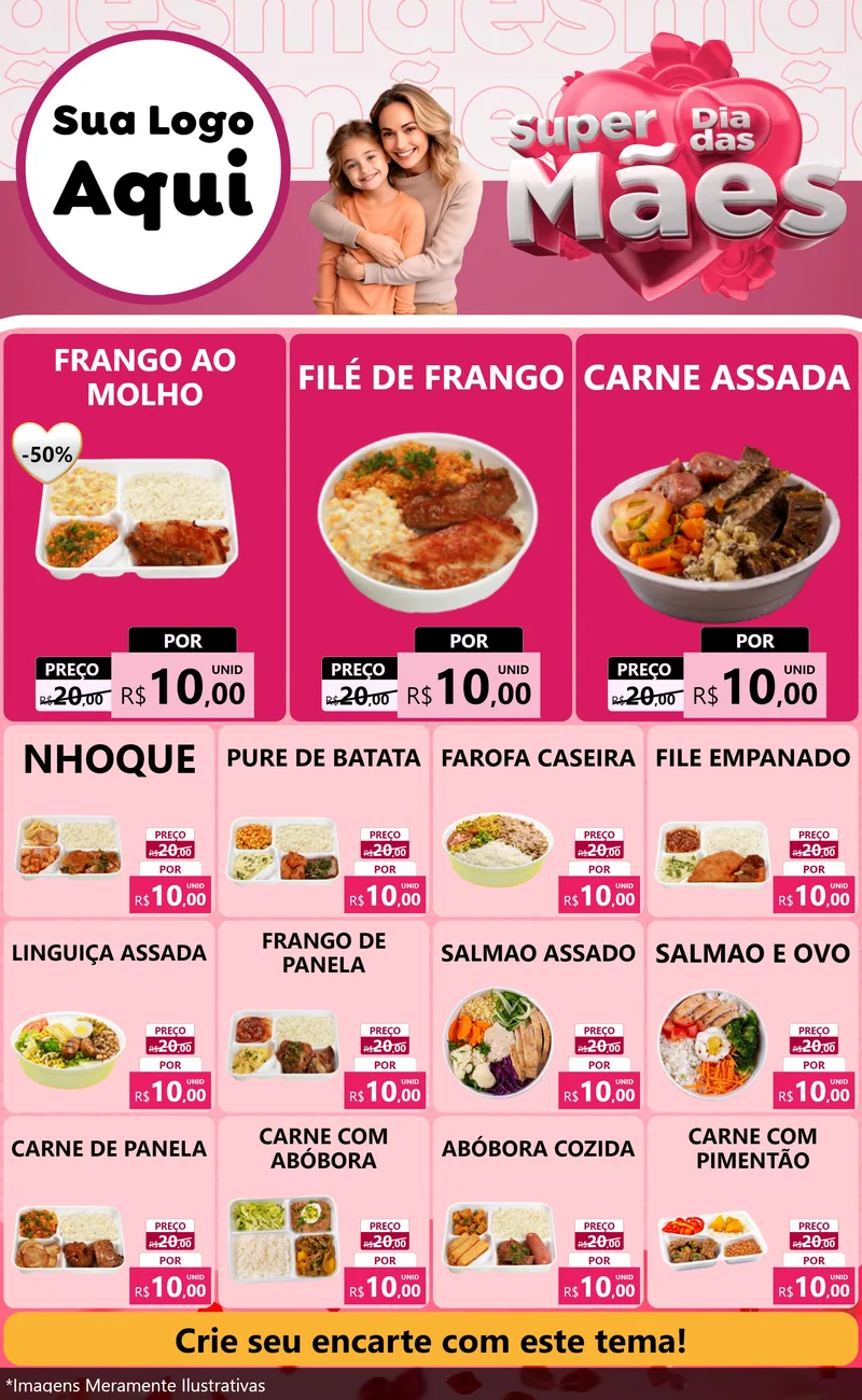 Modelo de Encarte para Encarte Grande com o tema Super Dia Das Mães para Restaurante