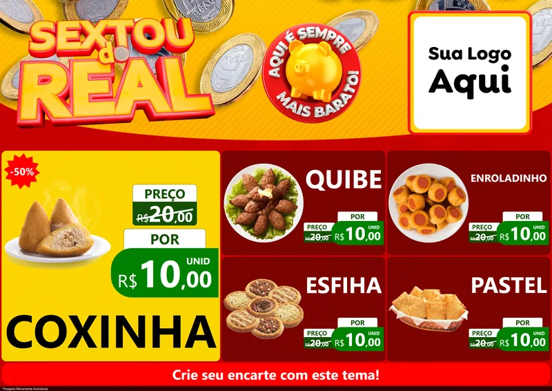 Modelo de Encarte para Encarte A4 Horizontal com o tema Sextou do Real para Salgadaria