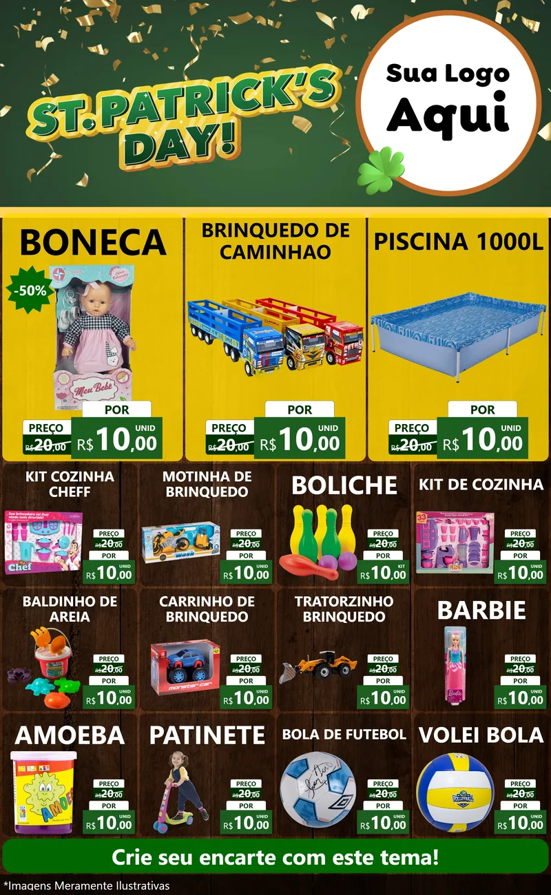 Modelo de Encarte para Encarte Grande com o tema St Patriks Day para Brinquedos