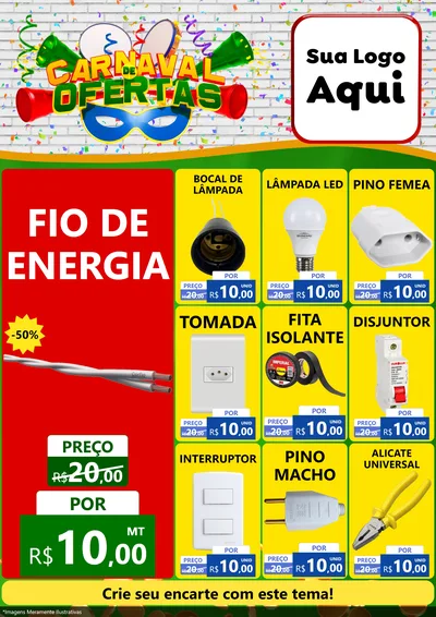 Modelo de Encarte para Encarte A4 Vertical com o tema Carnaval de Ofertas para Materiais Elétricos
