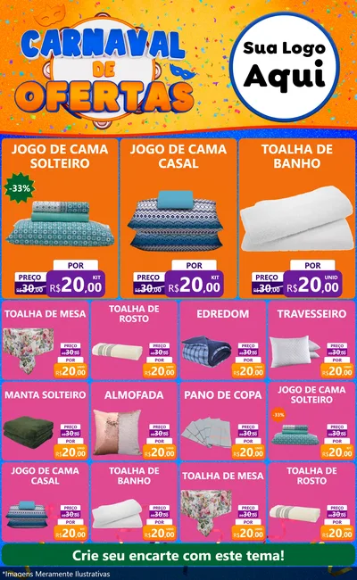 Modelo de Encarte para Encarte Grande com o tema Carnaval de Ofertas para Cama, Mesa e Banho
