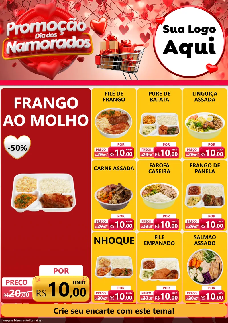 Modelo de Encarte para Encarte A4 Vertical com o tema Promoção Dia dos Namorados para Restaurante
