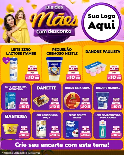 Modelo de Rede Social para Feed Instagram com o tema Dia das Mães com Desconto para Frios e Laticínios