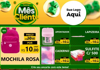Modelo de Encarte para Encarte A4 Horizontal com o tema Especial Mês do Cliente para Papelaria