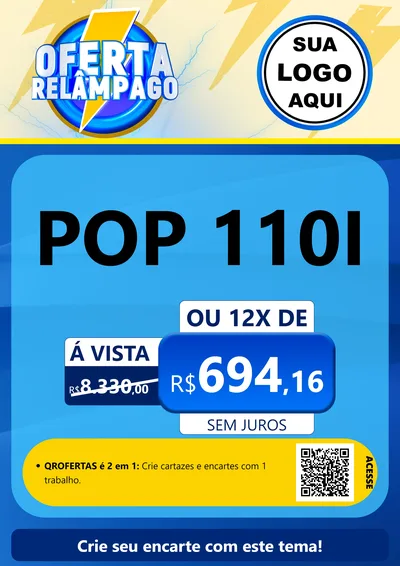 Modelo de Cartaz para Cartaz A4 Vertical com o tema Oferta Relâmpago para Concessionaria de Motos