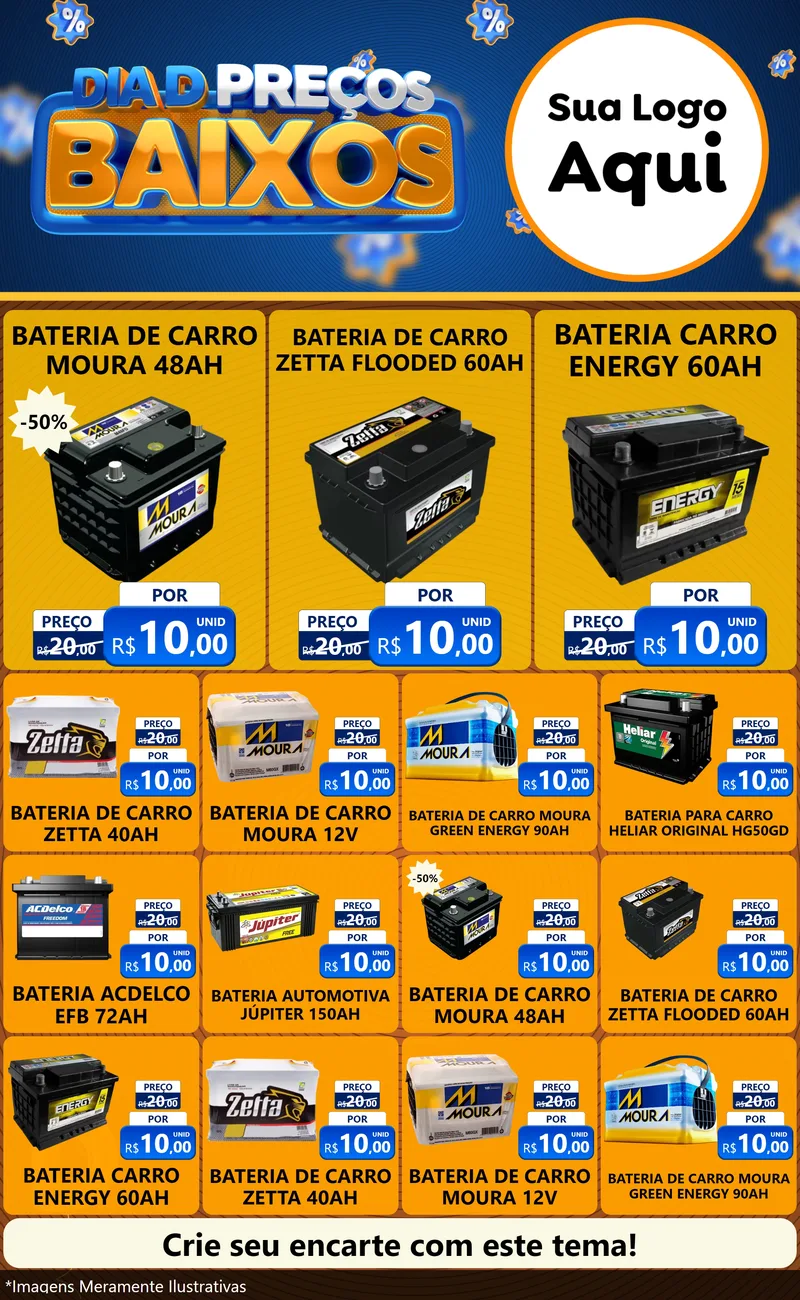 Modelo de Encarte para Encarte Grande com o tema Dia D Preço Baixo para Baterias Elétricas