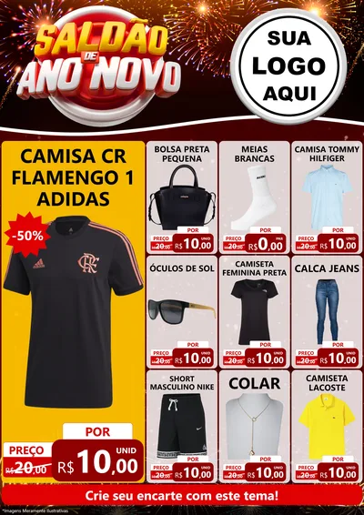 Modelo de Encarte para Encarte A4 Vertical com o tema Saldão de Ano Novo para Roupas e acessórios