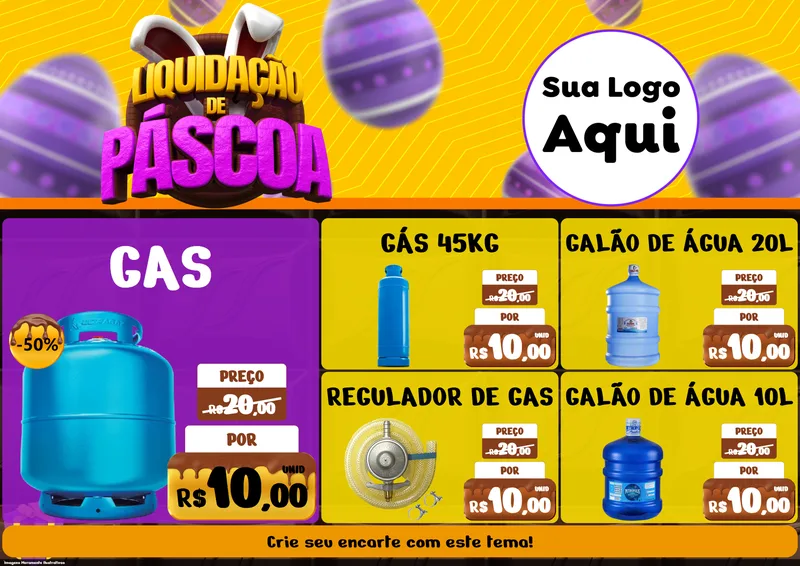 Modelo de Encarte para Encarte A4 Horizontal com o tema Liquidação de Páscoa para Água e gás