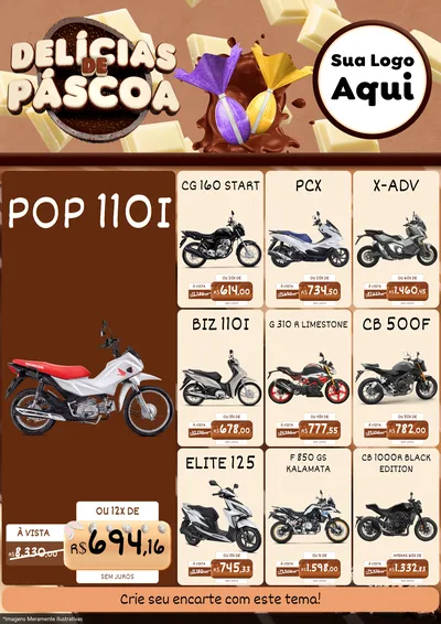 Modelo de Encarte para Encarte A4 Vertical com o tema Delícias de Páscoa para Concessionaria de Motos