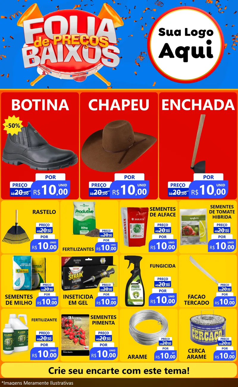 Modelo de Encarte para Encarte Grande com o tema Folia de Preços Baixos para Agropecuária