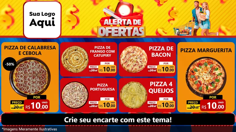 Modelo de TV para TV Horizontal com o tema Alerta de Ofertas para Pizzaria