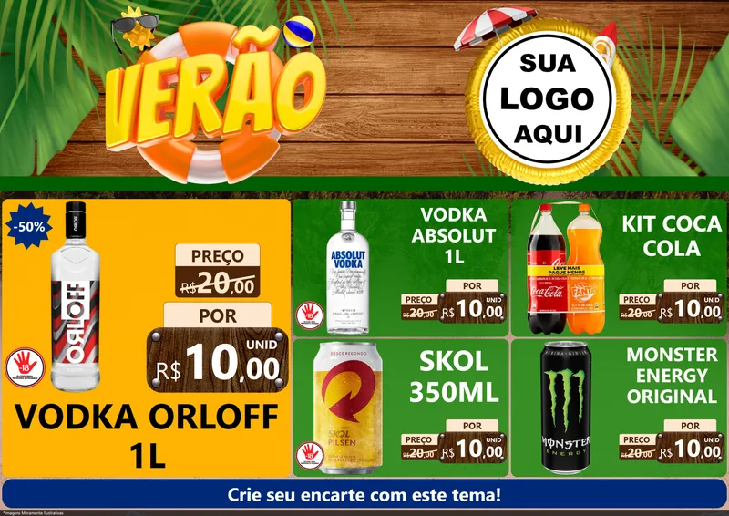 Modelo de Encarte para Encarte A4 Horizontal com o tema Verão para Distribuidora de bebidas