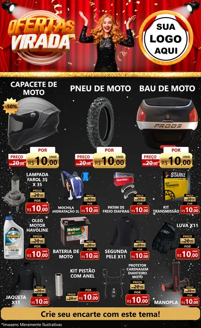 Modelo de Encarte para Encarte Grande com o tema Ofertas da Virada para Moto peças