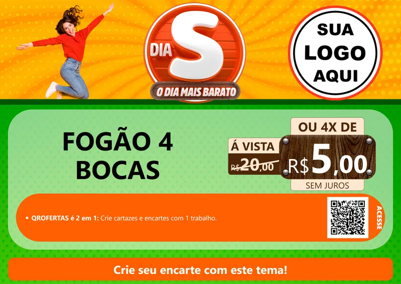 Modelo de Cartaz para Cartaz A4 Horizontal com o tema Dia S - O Dia Mais Barato para Móveis e Eletro